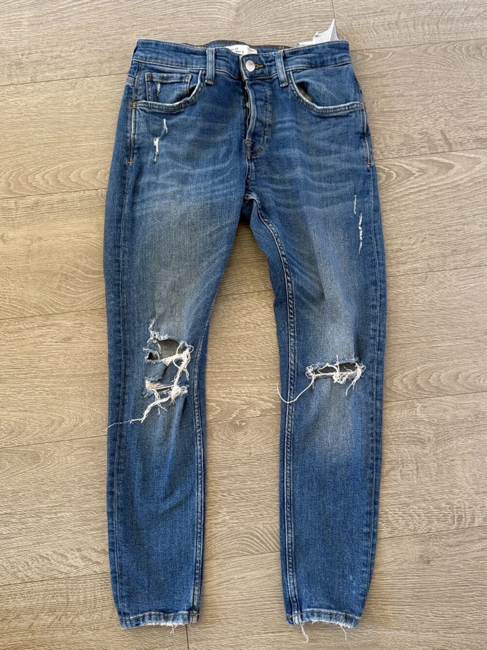 Zara Man Distressed Skinny Jeans Medium Wash Denim Size 31